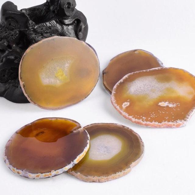 Exquisite Natural Agate Stone Coaster Set - Unique Gemstone Drink Holder Trays by Gems Crafts