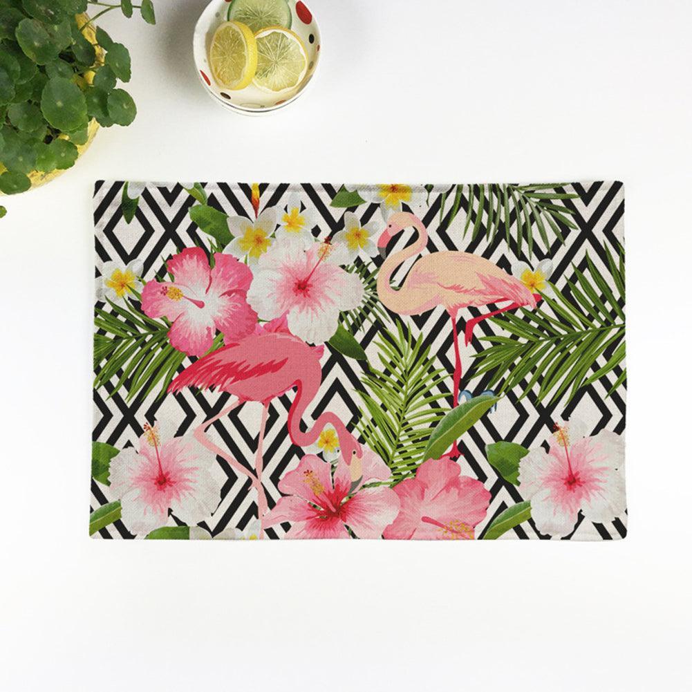 Chic Flamingo-Print Linen Table Mat for Heat Protection and Style