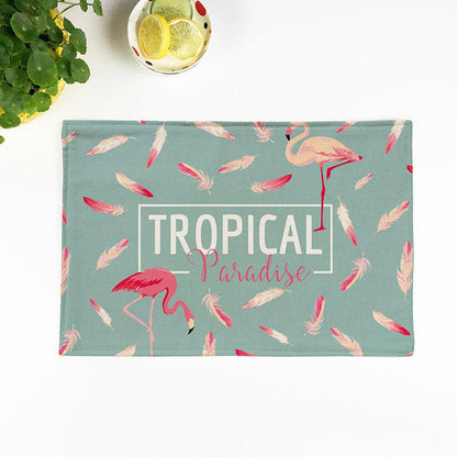 Chic Flamingo-Print Linen Table Mat for Heat Protection and Style