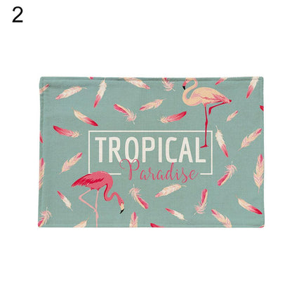 Chic Flamingo-Print Linen Table Mat for Heat Protection and Style