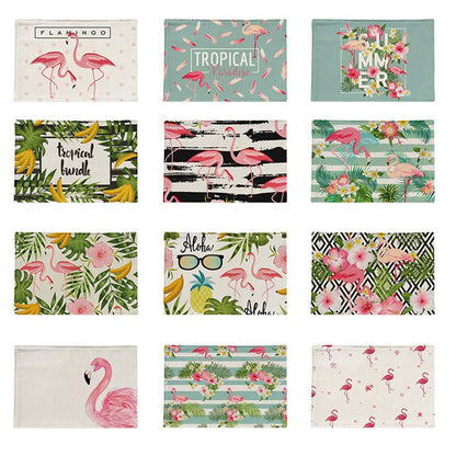 Chic Flamingo-Print Linen Table Mat for Heat Protection and Style