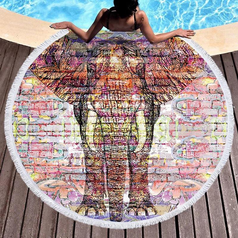 Bohemian Chic Round Microfiber Towel with Tassels - 150CM Luxe Beach Accessory