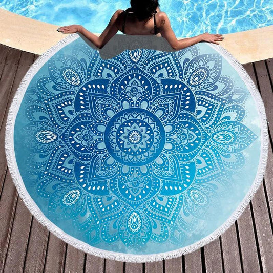 Bohemian Chic Round Microfiber Towel with Tassels - 150CM Luxe Beach Accessory