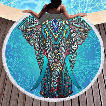 Bohemian Chic Round Microfiber Towel with Tassels - 150CM Luxe Beach Accessory