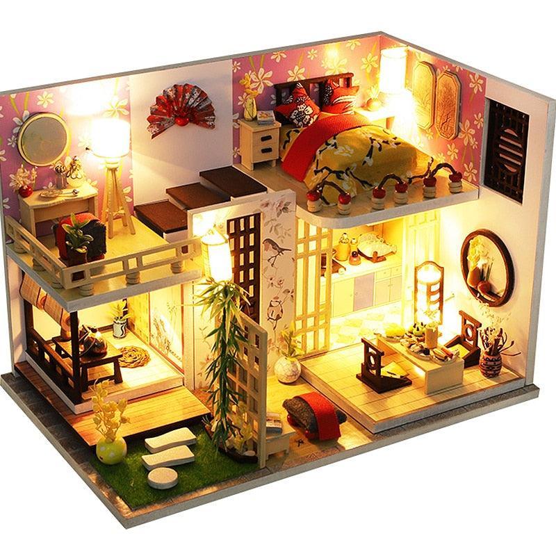 Luxurious Illuminated Wooden Dollhouse Construction Kit - Premium Miniature Home Set