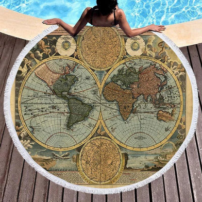 Bohemian Chic Round Microfiber Towel with Tassels - 150CM Luxe Beach Accessory