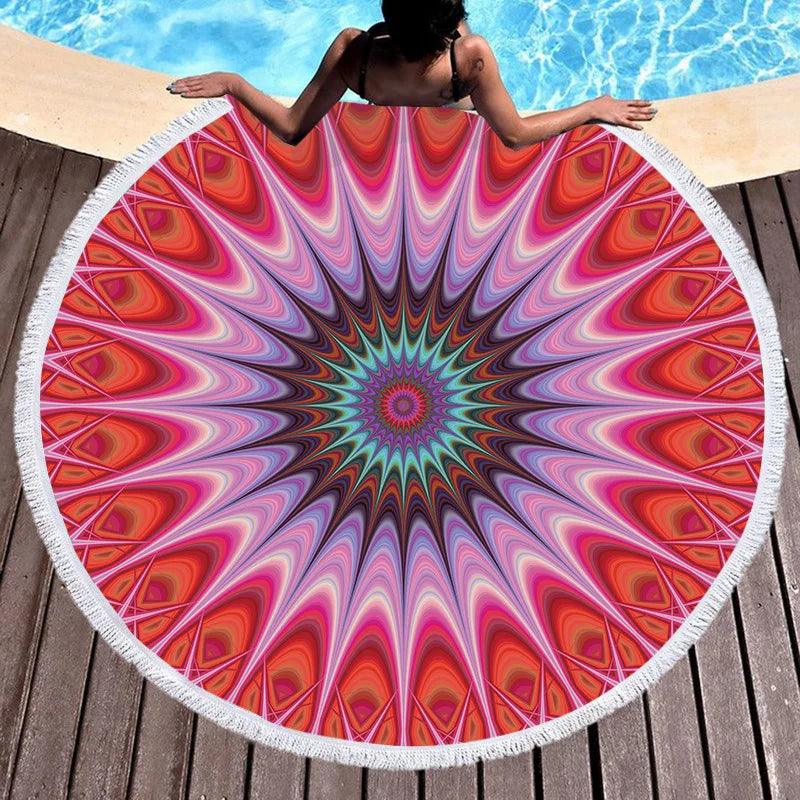 Bohemian Chic Round Microfiber Towel with Tassels - 150CM Luxe Beach Accessory