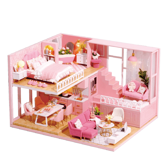 Luxurious Illuminated Wooden Dollhouse Construction Kit - Premium Miniature Home Set