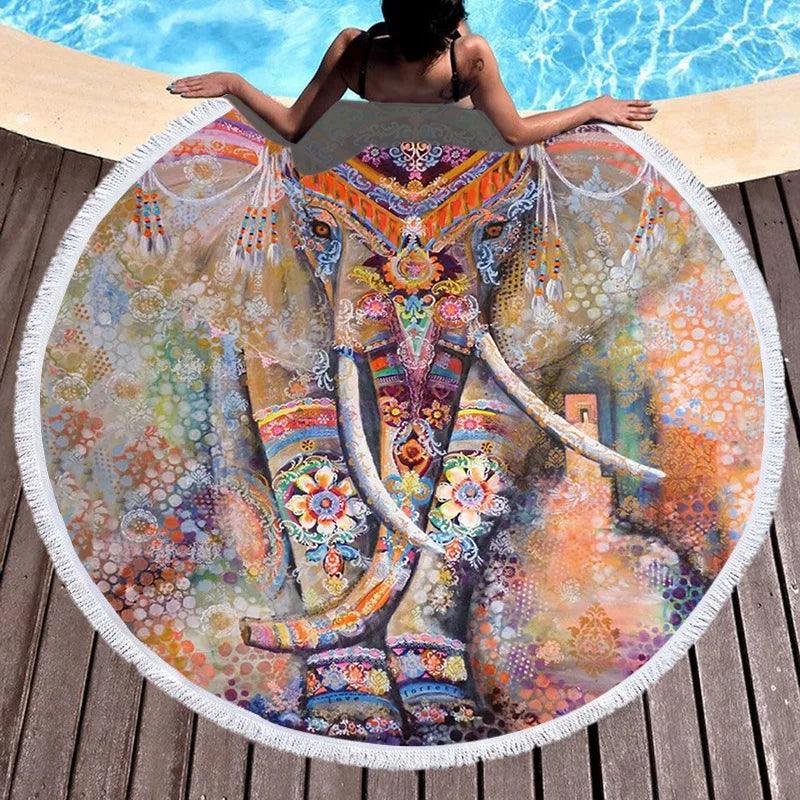 Bohemian Chic Round Microfiber Towel with Tassels - 150CM Luxe Beach Accessory