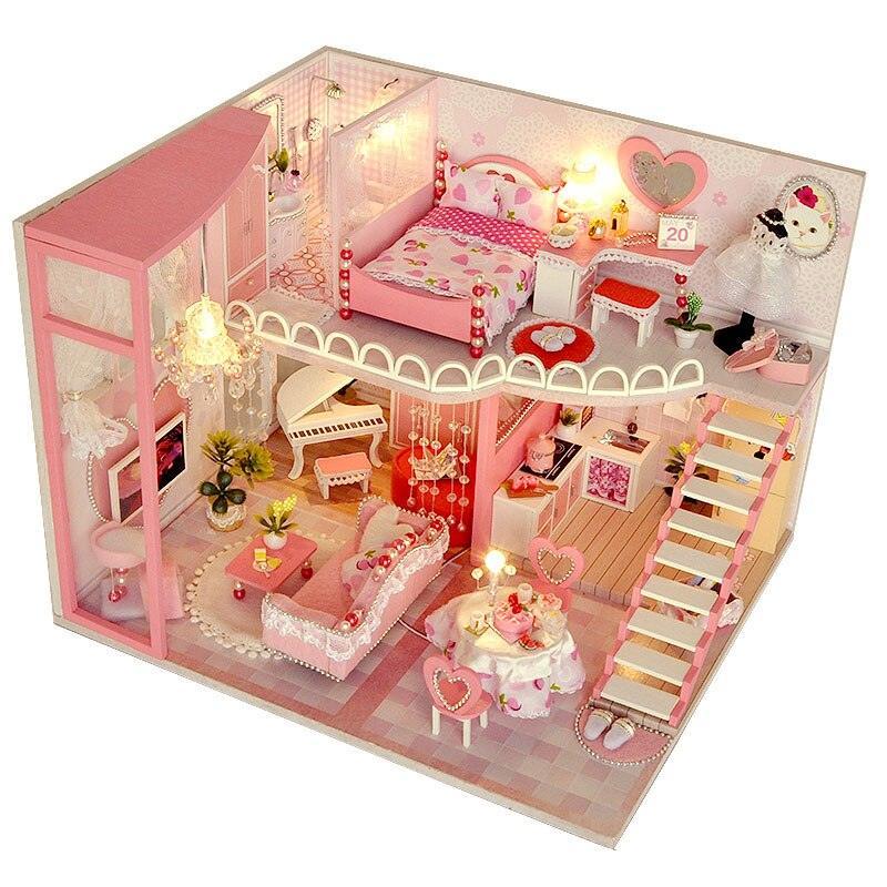 Luxurious Illuminated Wooden Dollhouse Construction Kit - Premium Miniature Home Set