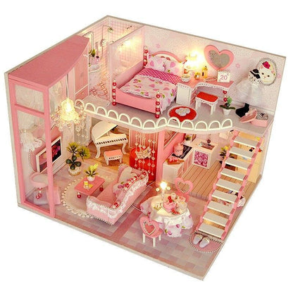 Luxurious Illuminated Wooden Dollhouse Construction Kit - Premium Miniature Home Set