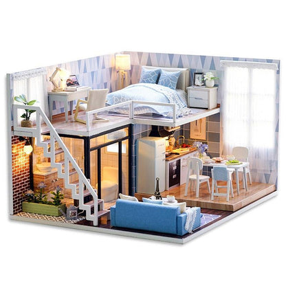 Luxurious Illuminated Wooden Dollhouse Construction Kit - Premium Miniature Home Set