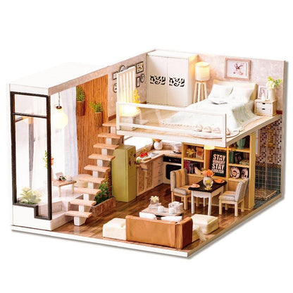 Luxurious Illuminated Wooden Dollhouse Construction Kit - Premium Miniature Home Set