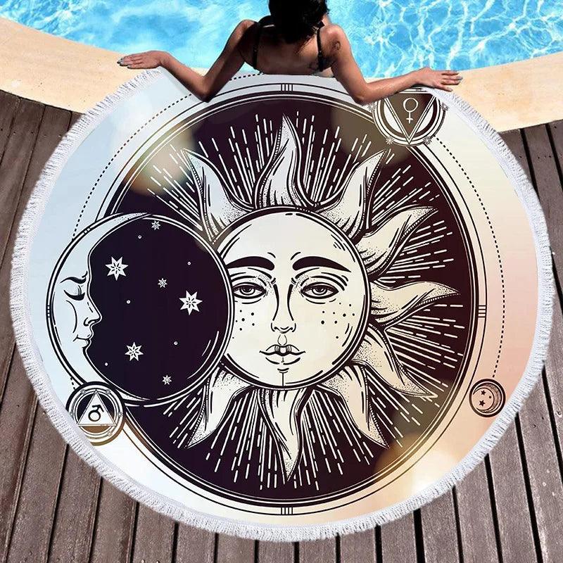 Bohemian Chic Round Microfiber Towel with Tassels - 150CM Luxe Beach Accessory