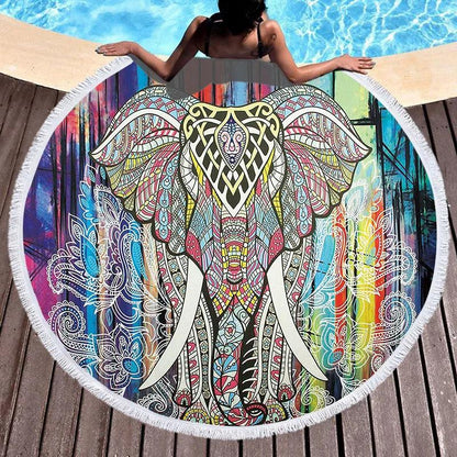 Bohemian Chic Round Microfiber Towel with Tassels - 150CM Luxe Beach Accessory