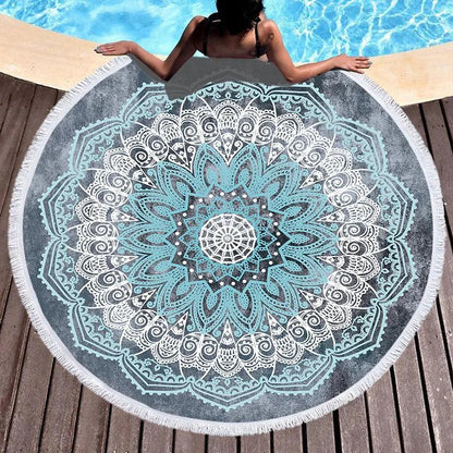 Bohemian Chic Round Microfiber Towel with Tassels - 150CM Luxe Beach Accessory