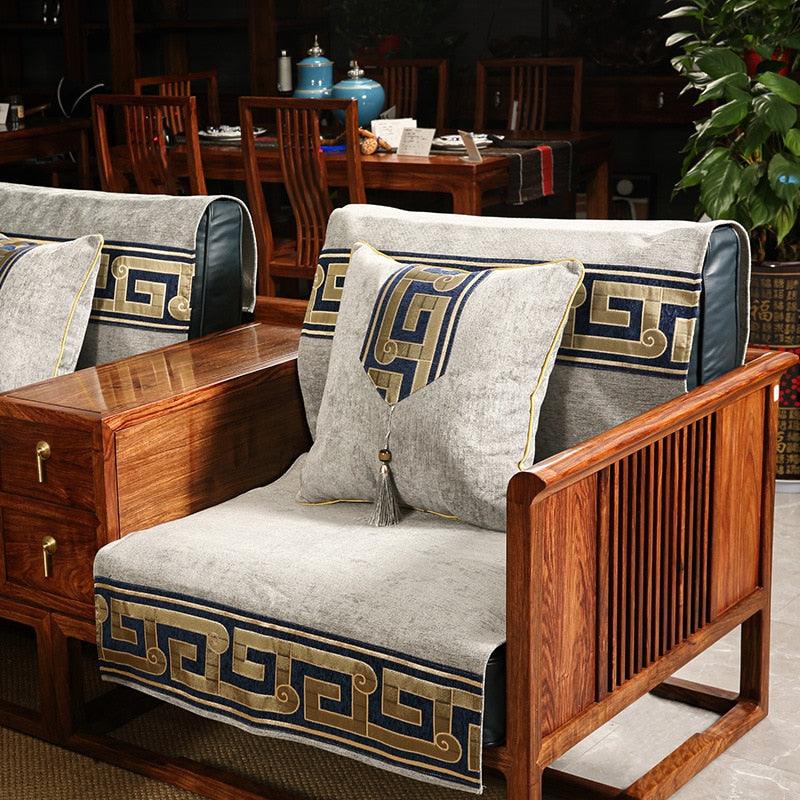 Elegant Chinese Plaid Sofa Protector: A Stylish Blend of Functionality and Comfort for Your Living Room