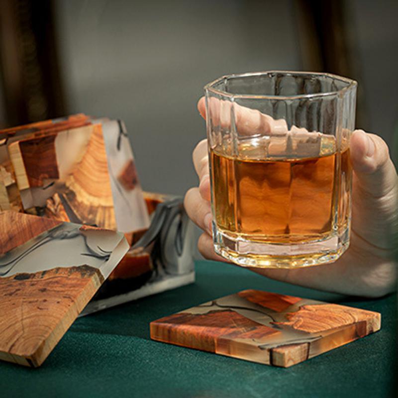 Japanese Elegance Unveiled: Artisan Wooden Tea Coasters Set - 6 Distinct Pieces