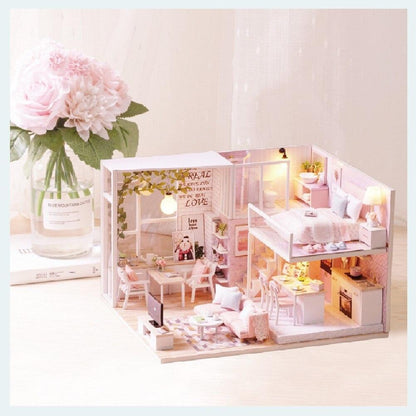 Luxurious Illuminated Wooden Dollhouse Construction Kit - Premium Miniature Home Set