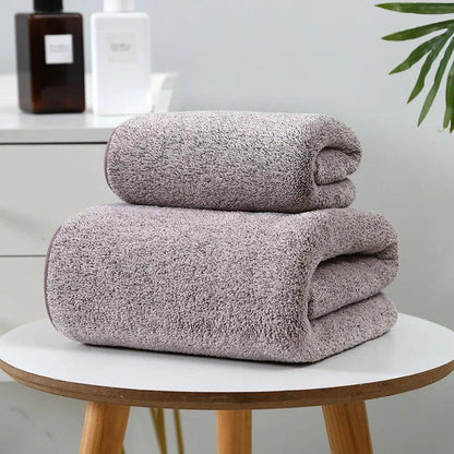 Plush Bamboo Charcoal Coral Velvet Bath Towels - Ultra-Soft, Quick-Drying Microfiber Sets for Adult Relaxation and Home Use