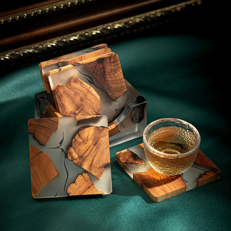 Japanese Elegance Unveiled: Artisan Wooden Tea Coasters Set - 6 Distinct Pieces