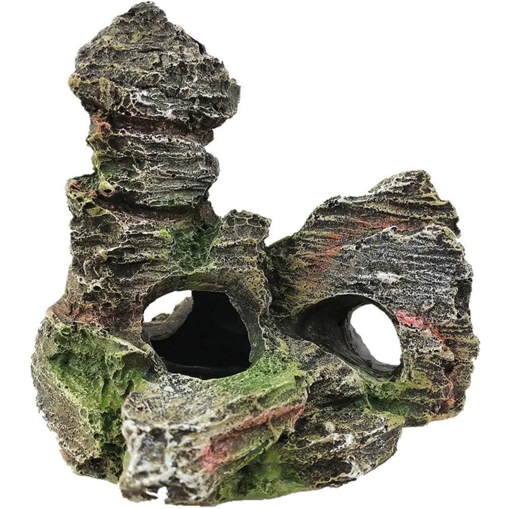 Realistic Mountain Cave Rockery Ornament for Aquariums - Durable Resin Fish Tank Decoration