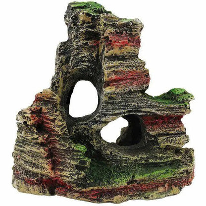 Realistic Mountain Cave Rockery Ornament for Aquariums - Durable Resin Fish Tank Decoration