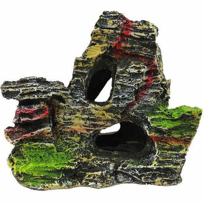 Realistic Mountain Cave Rockery Ornament for Aquariums - Durable Resin Fish Tank Decoration