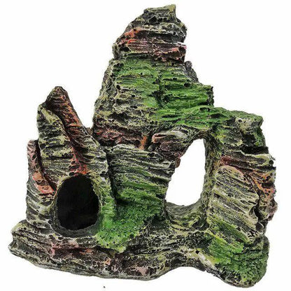 Realistic Mountain Cave Rockery Ornament for Aquariums - Durable Resin Fish Tank Decoration