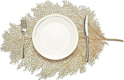 Chic Golden Leaf Dining Mat: Elegant Heat-Resistant Table Protector & Stylish Accent