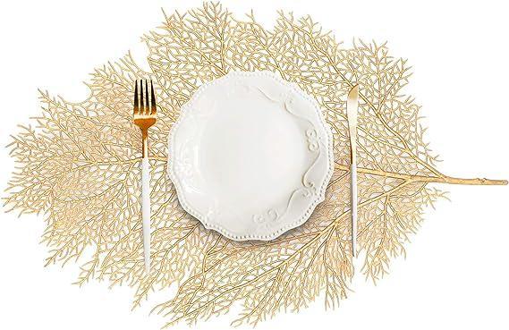 Chic Golden Leaf Dining Mat: Elegant Heat-Resistant Table Protector & Stylish Accent